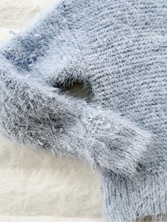 Ultra Flirt Fuzzy Knit Sweater Light Blue Size S Soft Cozy Cropped Fit - Picture 3 of 11